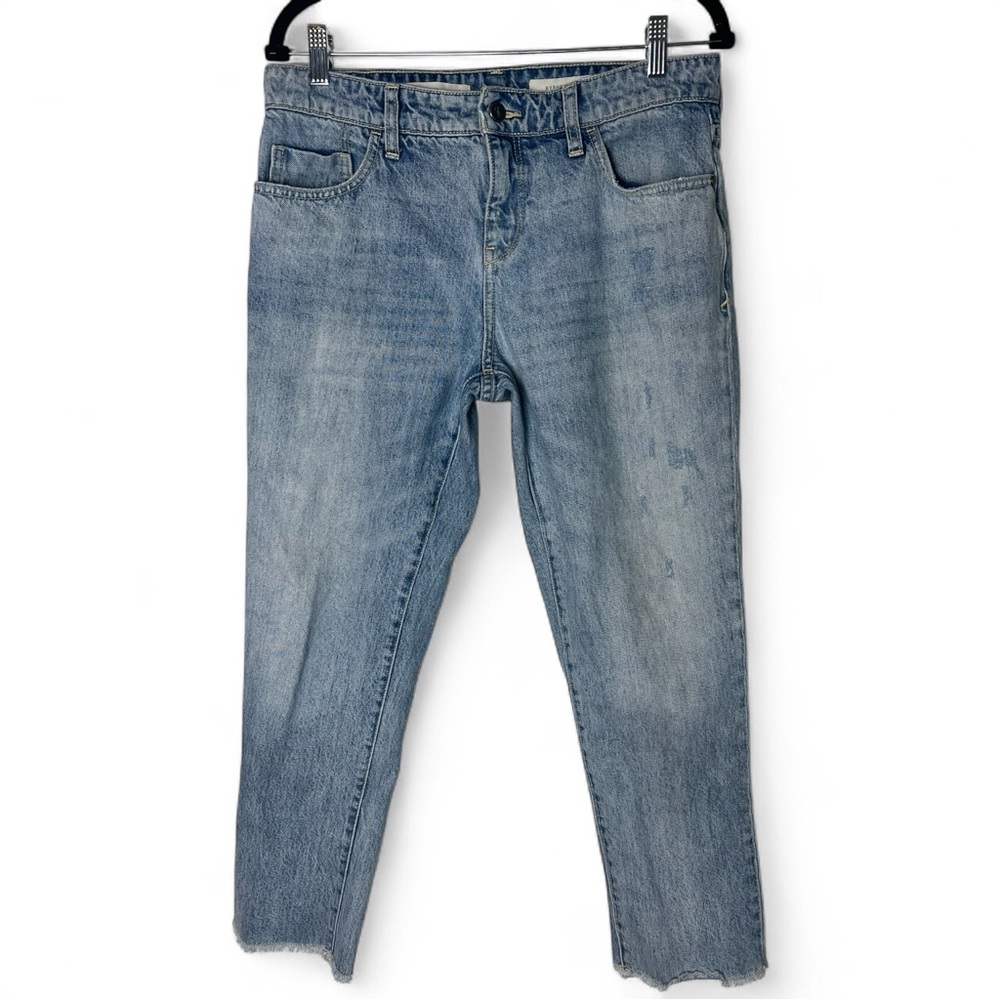 Pilcro Anthropologie Womens Hyphen Acid Wash Straight Leg Jeans Raw Hem Sz 29